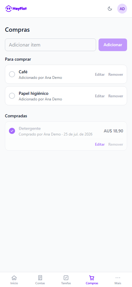 5. Shopping: a shared list in real time